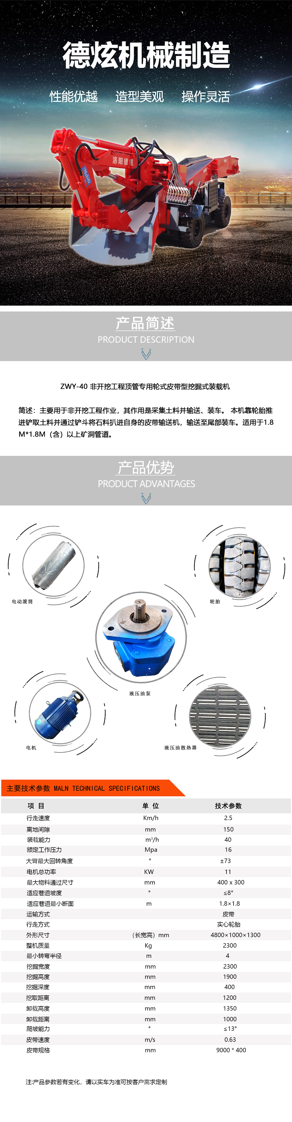 ZWY-40 非開(kāi)挖工程頂管專(zhuān)用輪式皮帶型挖掘式裝載機(jī)
